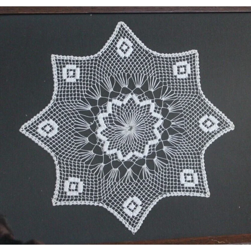 Vintage Handmade Framed Crochet Doily Granny Core Cottage 16